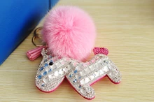 Woman Shiny Rhinestone Accessary Clear Crystal Lovely Dog keychain keyring bag charm, handbag charm