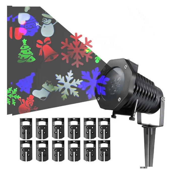 Luzes de Natal ao ar Floco de Neve Decoração para Casa Livre Laser Projetor Cartões Filme dj Discoteca Luz Ano Novo Jardim Led 12
