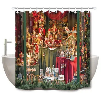 

Traditional Toy Store for the Winter Holidays Shower Curtain Christmas With Mat Set Bathroom Fabric For Bathtub Decor