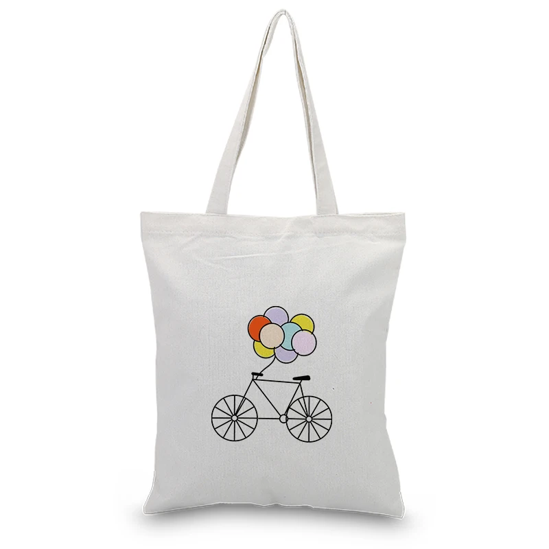 

Handbags Canvas Tote Shoulder Bags Cartoon Bike Custom Print Logo Daily Use DIY Shopping Bag Eco Reusable Recycle