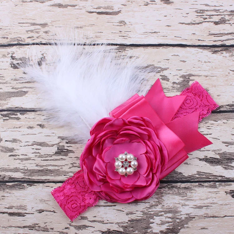 Details about   Baby Girl Bow Lace Flower Feather Rhinestone Headband 