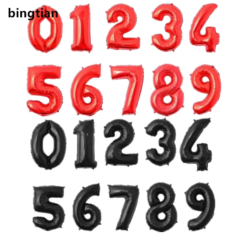 BINGTIAN 32 дюйма черный красный фольгированный воздушный шар с цифрами гелиевые шары