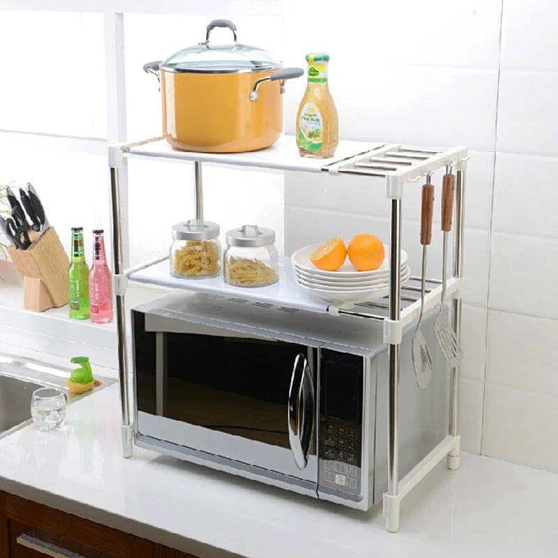 

Stainless Steel Adjustable Multifunctional Microwave Oven Shelf Rack Standing Type Double Kitchen Storage Holders