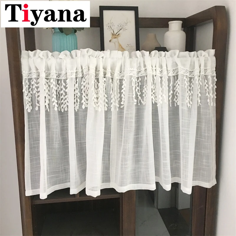 

White Short Curtain Sheer Tulle For Window Display Desk Occlusion Curtain Home Living Room Kitchen Partition Door SC025D4