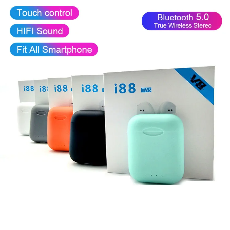 

i88 tws Bluetooth 5.0 Headphones Touch control Wireless earphones for Iphone 8 plus Xiaomi 9 i7s i9s i10 i12 i20 i30 i60 i100