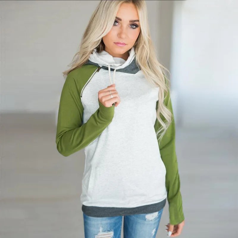  New Autumn Winter Casual Women Patchwork Striped Pullover Warm Long Sleeve Hoody Tops With Pockets 