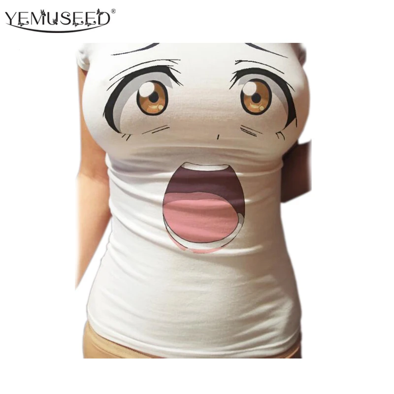

YEMUSEED 2016 New Japan Anime Love Live Surprise Face T-Shirt Women Cute White Tees Top Emoji Graphic Harajuku Tops WMT175
