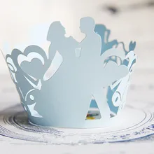 Светло-голубая Невеста и жених Свадебные обертки для украшения кексов бумажные кексы чашки торт вечерние бумага для выпечки