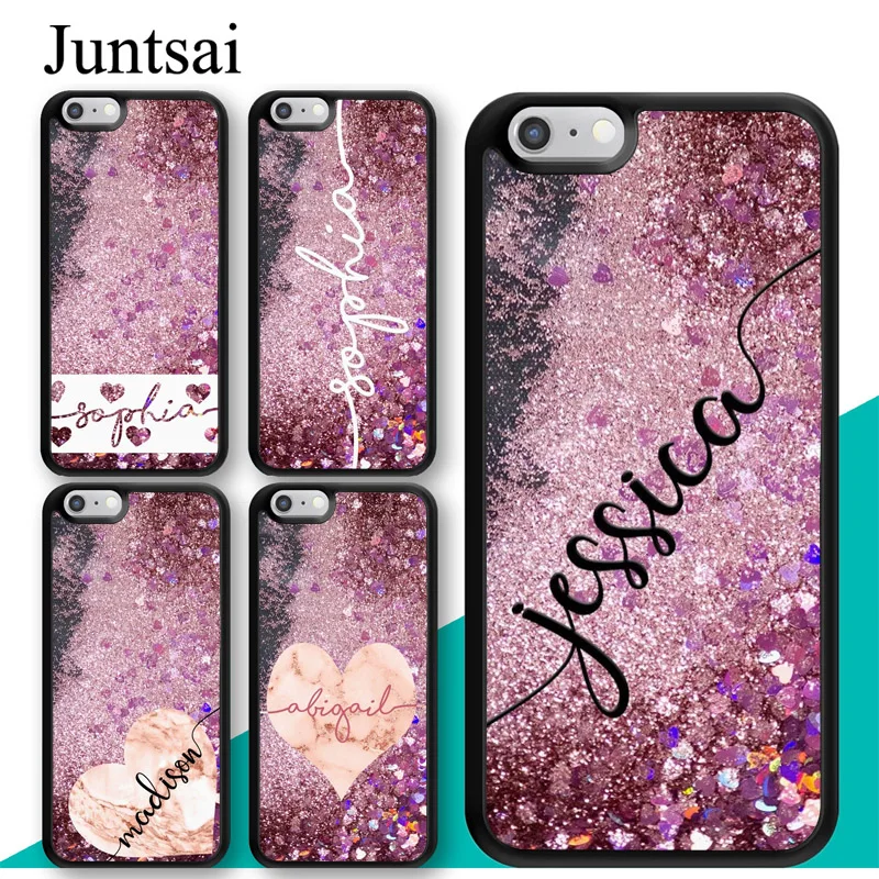 

Juntsai PERSONALISED Name ROSE GOLD GLITTER BLING TPU Phone Case For iPhone X XR XS MAX 6S 6 7 8 Plus 5S SE Cover Coque Shell