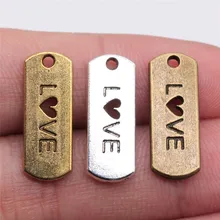 20 piezas, 21x8mm, 3 colores, plata antigua, Bronce Antiguo, chapado en amor, amuletos de corazón, amuletos de amor