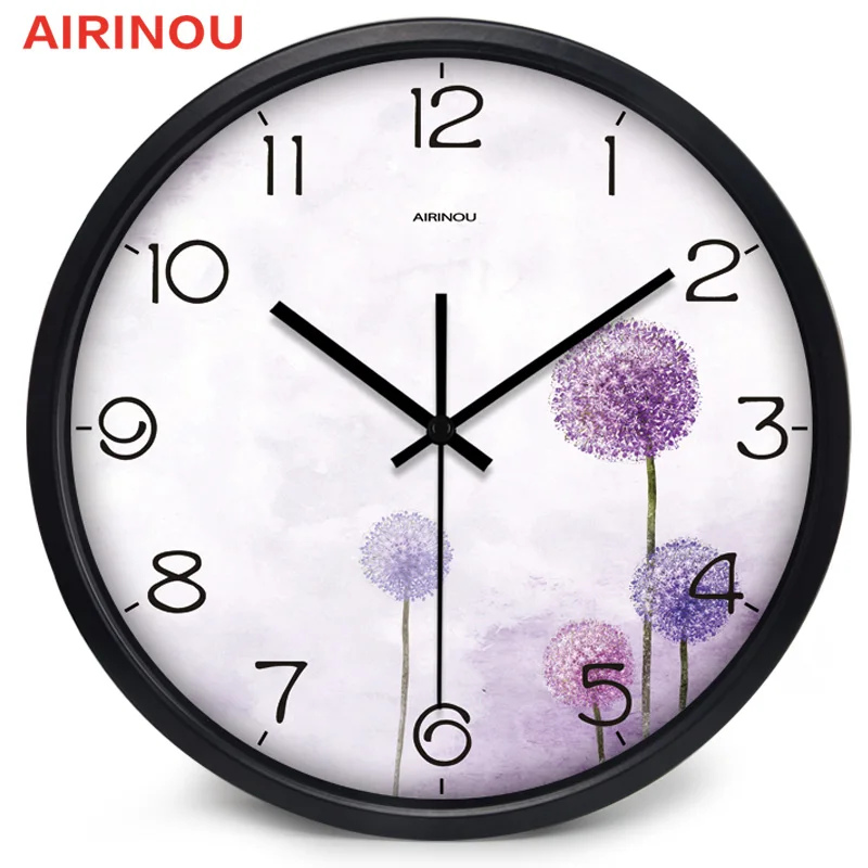 Airinou Лидер продаж креативные эстетические часы с одуванчиком 12 дюймов 14 дюймов из металлического стекла большие часы