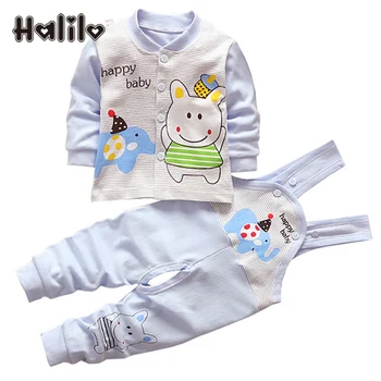 

Halilo Cartoon Cotton Baby Clothes Set Long Sleeve Tops Striped Pants 2pcs Boys Girls Outfits Newborn Baby Girl Boy Underwear