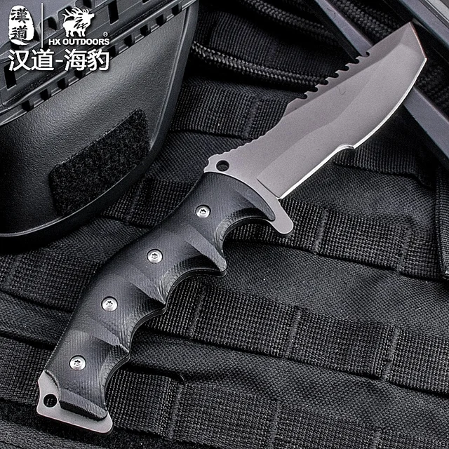Hx outdoors 440c blade tactical straight hunting knife k10 handle camping survival rescue knives with k sheath edc tool