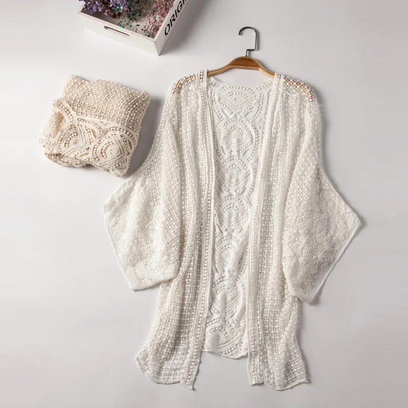 

2019 Summer Kimono Lace Embroidery Women Sexy White Blouse Blusas Female Women Tops Bawting Sleeve Hollow Out Cotton Shirts
