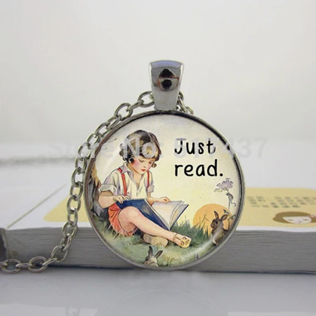 

Q-0060 Just read book lover boy kids pendant, Alice Wonderland jewelry, quote reading jewelry wholesale jewelry