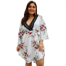 Plus Size S-4XL Dress Elegant Summer Women Boho Floral Print Beach Wrap Dress Casual Short Sleeve Dresses Sexy Party Vestidos trendy short sleeve floral print women s dress for women