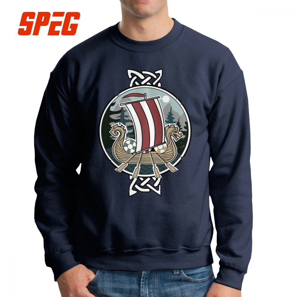 Scenic Nordic Vikings Dragon Boat Men Sweatshirt Fun