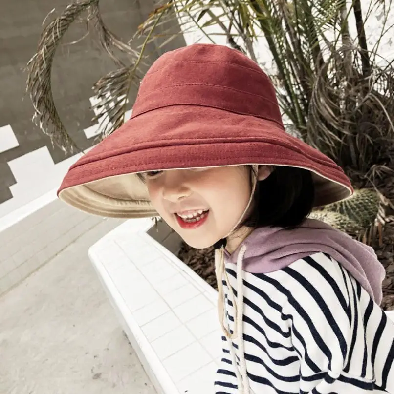 Doitbest/летние шляпы для рыбалки для мальчиков и девочек, солнцезащитная Кепка, складной большой край, Весенняя однотонная детская Рыбацкая шляпа - Цвет: Красный