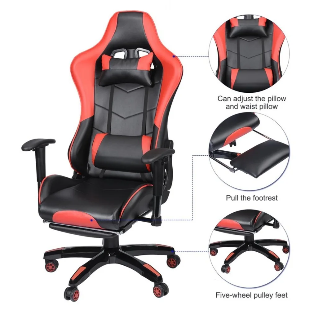 

Racing Gaming Office Chair Computer Desk 360 Degree Chair Adjustable Seat & Armrests Height Backrest Recline Retractable Leg