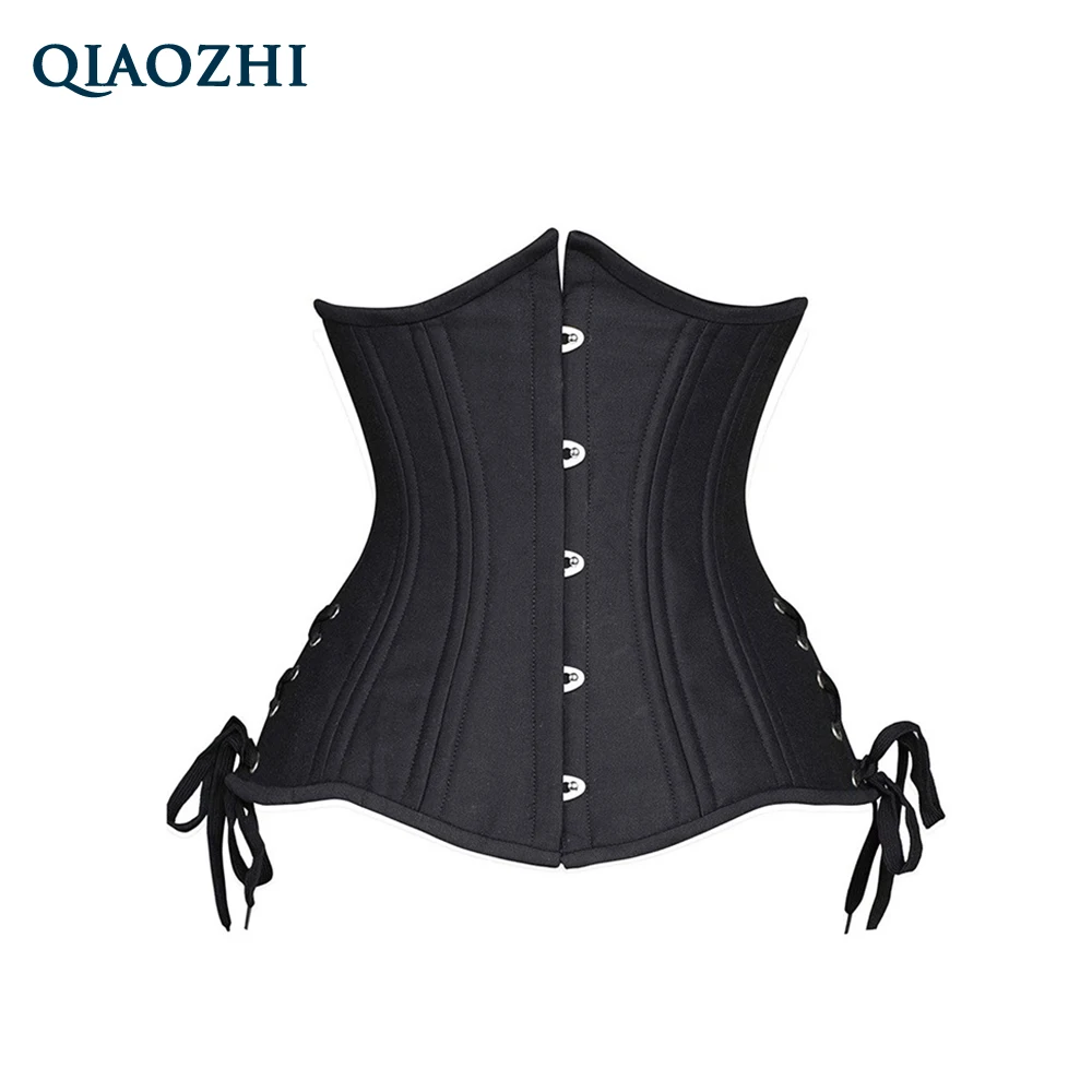 QIAOZHI Plus Size Steel Boned Corset Black Steampunk Waist Trainer