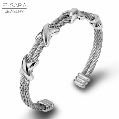 FYSARA известный закрученный провод Браслеты X дизайн браслеты для женщин модные ювелирные изделия для мужчин Браслет-манжета Модный Рождественский Pulseiras - Окраска металла: Steel color