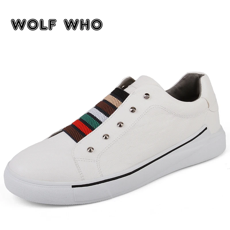 

wolf who Men casual shoes white Beathable Slip On Leather Sneaker Trend Comfortable men shoes sneakers Tenis buty meskie X-006