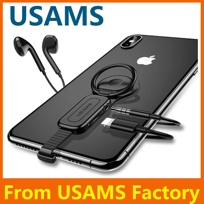 USAMS 3 5 мм покрывало для iPhone 7 Apple 8 Plus XS MAX 2 в 1 наушники музыка Lightning зарядка с кольцом