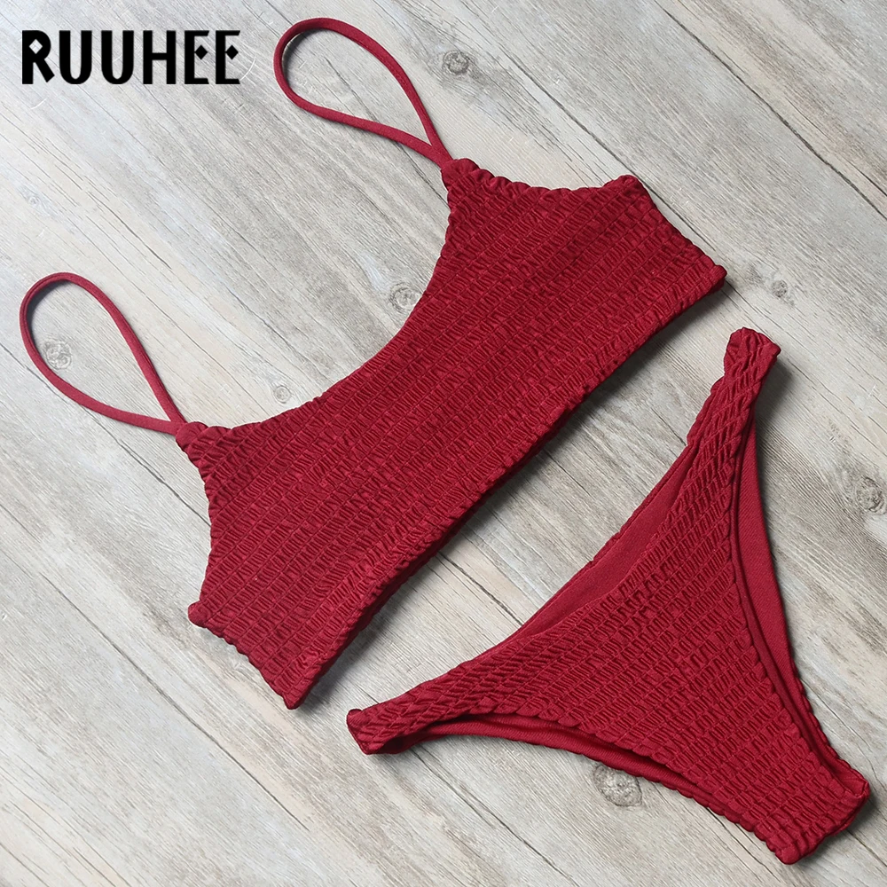 baratas RUUHEE Marca Bikini Mulheres Swimwear Swimsuit 2018 Bikini Set Ruffle Maiô Beachwear Push Up Maillot De Bain Femme 10 cor