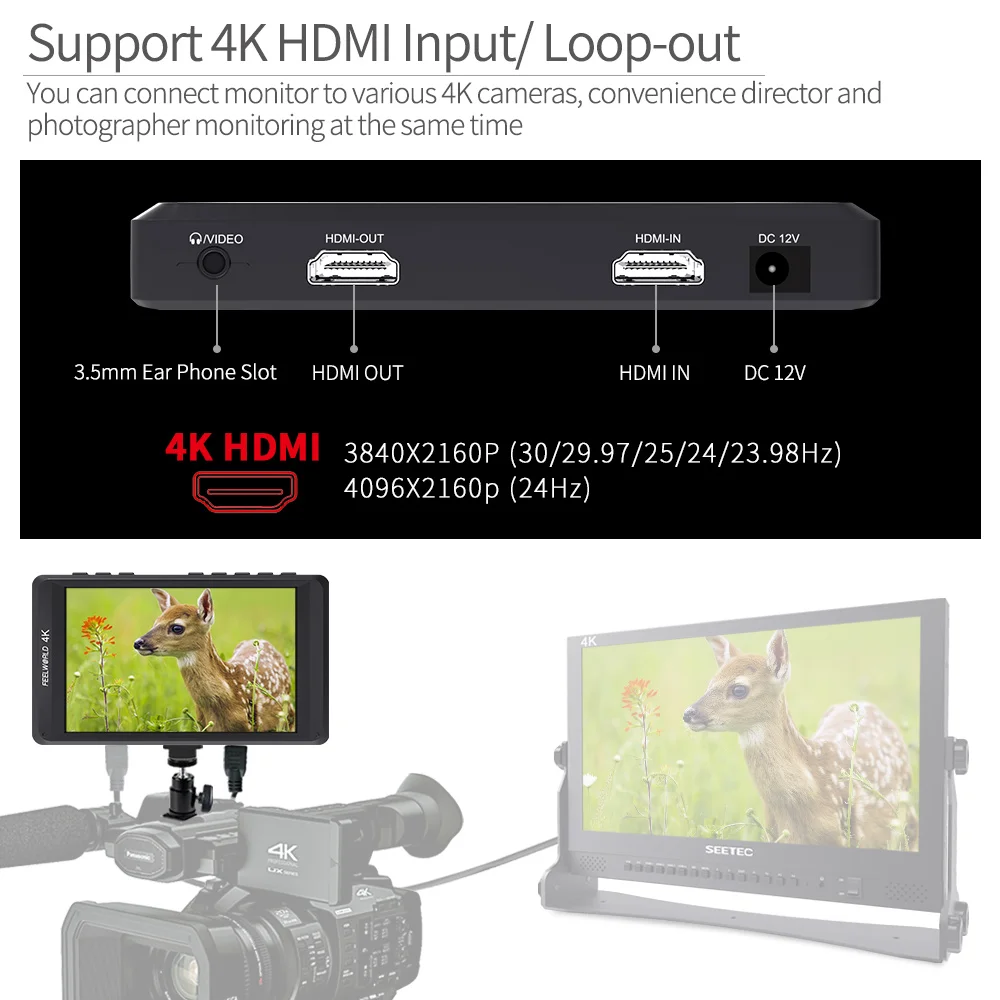 Монитор Feelworld FW450 с разрешением 4 5 дюйма IPS 4K HDMI HD для цифровой зеркальной камеры