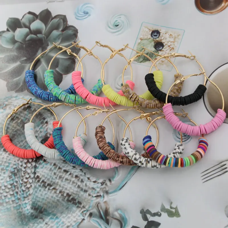 

Metal Hoop Earrings For Woman 2019 New Style Handmade Polymer Clay 14 colors Earrings Fashion Women's Jewelry Aretes Boho