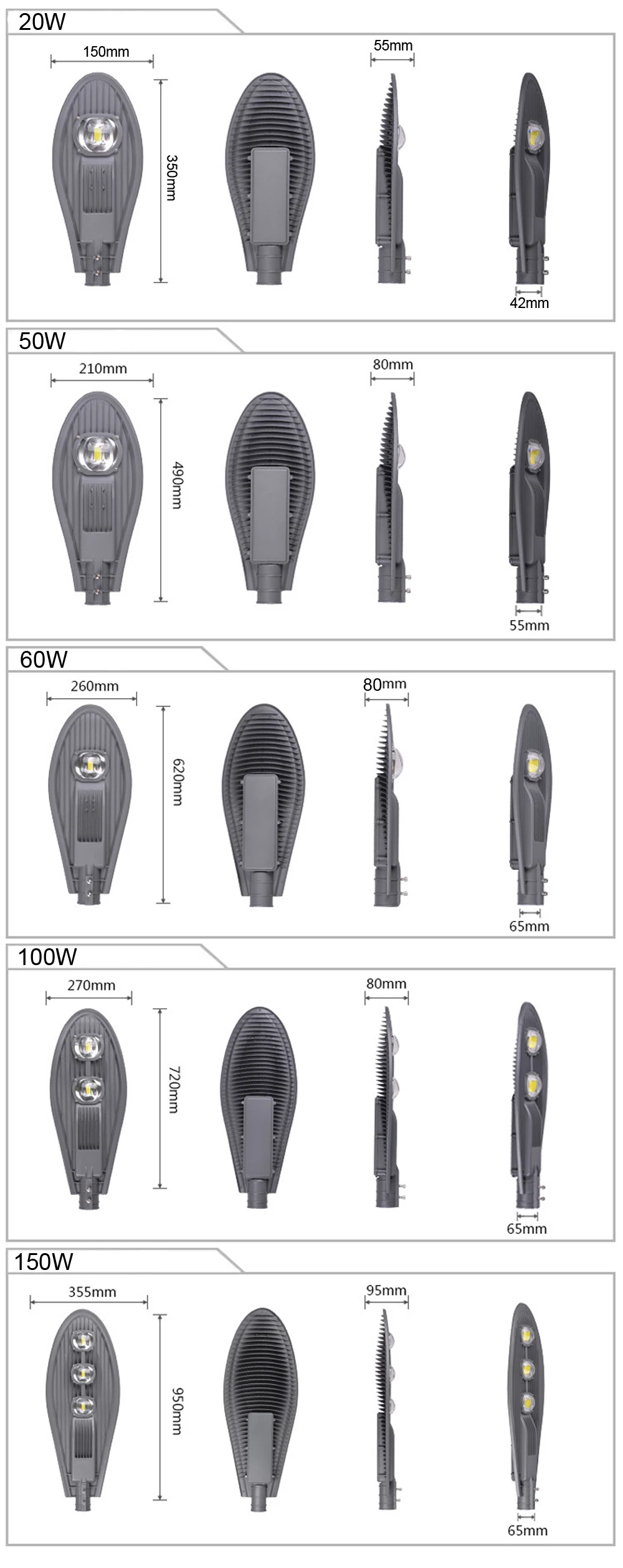 Иди к океану черный уличных фонарей 20w потребляя 60w вт 150w дорожных шоссе парка уличное освещение 85-265v IP65 лампы наружного освещения