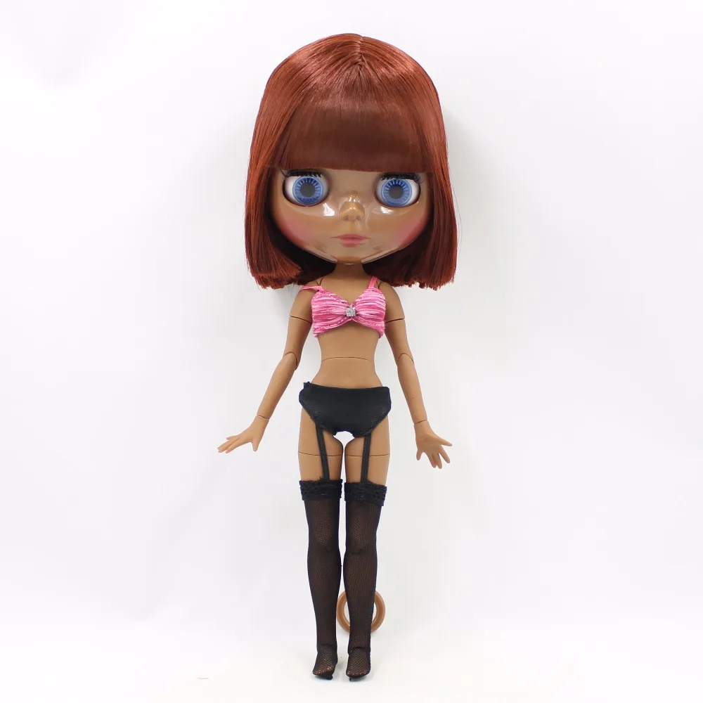 fortune days factory blyth doll super black skin or dark skin tone short brown hair 130BL0362 joint body 1/6 30cm