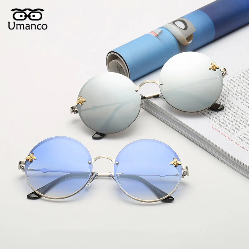 Umanco Luxury Round Sunglasses Men Women Designer Brand Fashion Bee Sun Glasses Vintage Metal Eyewear Male Steampunk Eyeglasses