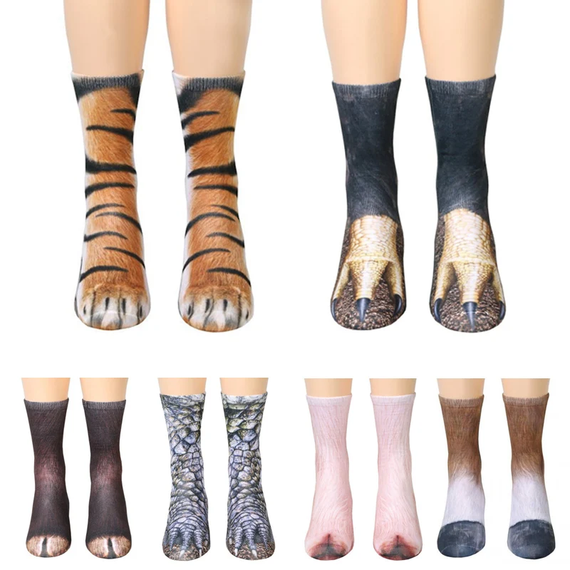 Популярные носки с 3D принтом в виде лап животных для женщин и мужчин, креативные Новые забавные носки для взрослых