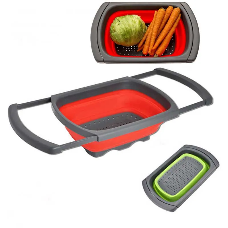 

Silicone Foldable Drain Basket Kitchen Collapsible Silicone Colander Fruit Vegetable cozinha Strainer Kitchen Gadget