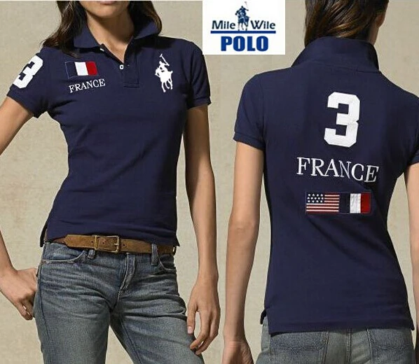 2015 European Women Brand Polo Shirts UK/France/USA Flag Embroidery Short Sleeve Cotton Slim Fit
