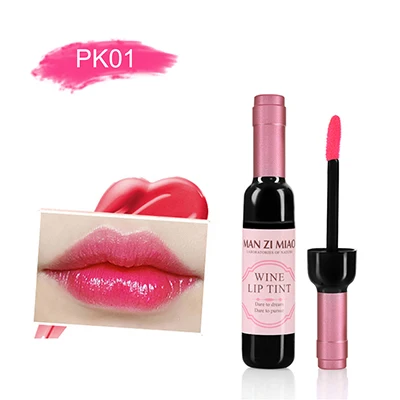 6 Colors Available Sexy Waterproof Wine Bottle Shaped Lipstick Lip Tint Long Lasting Liquid Lip Gloss Cosmetic Makeup Tools Gift - Цвет: PK01