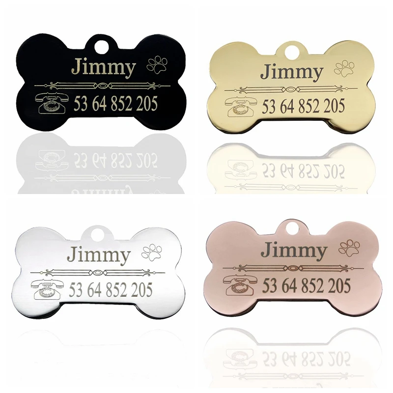 

Bone Shape Stainless Steel Dog ID Tag Engraving Name and Phone Collars Protect Against Dog Losing Dog Cat Customized Tag