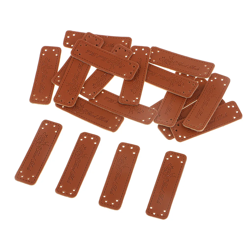 40 Pieces Vintage PU Leather Retro Brown Synthetic Handmade Label Tags DIY Sew Craft Patch