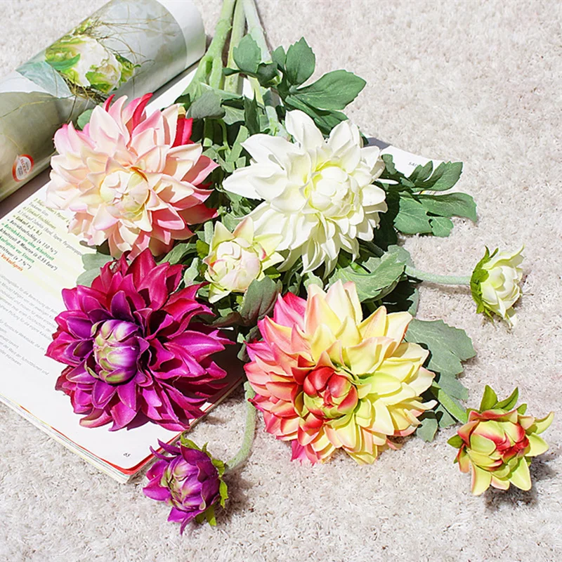 

New Dahlia flower short branch silk Artificial flowers for wedding table decoration mariage flores artificiales fleur