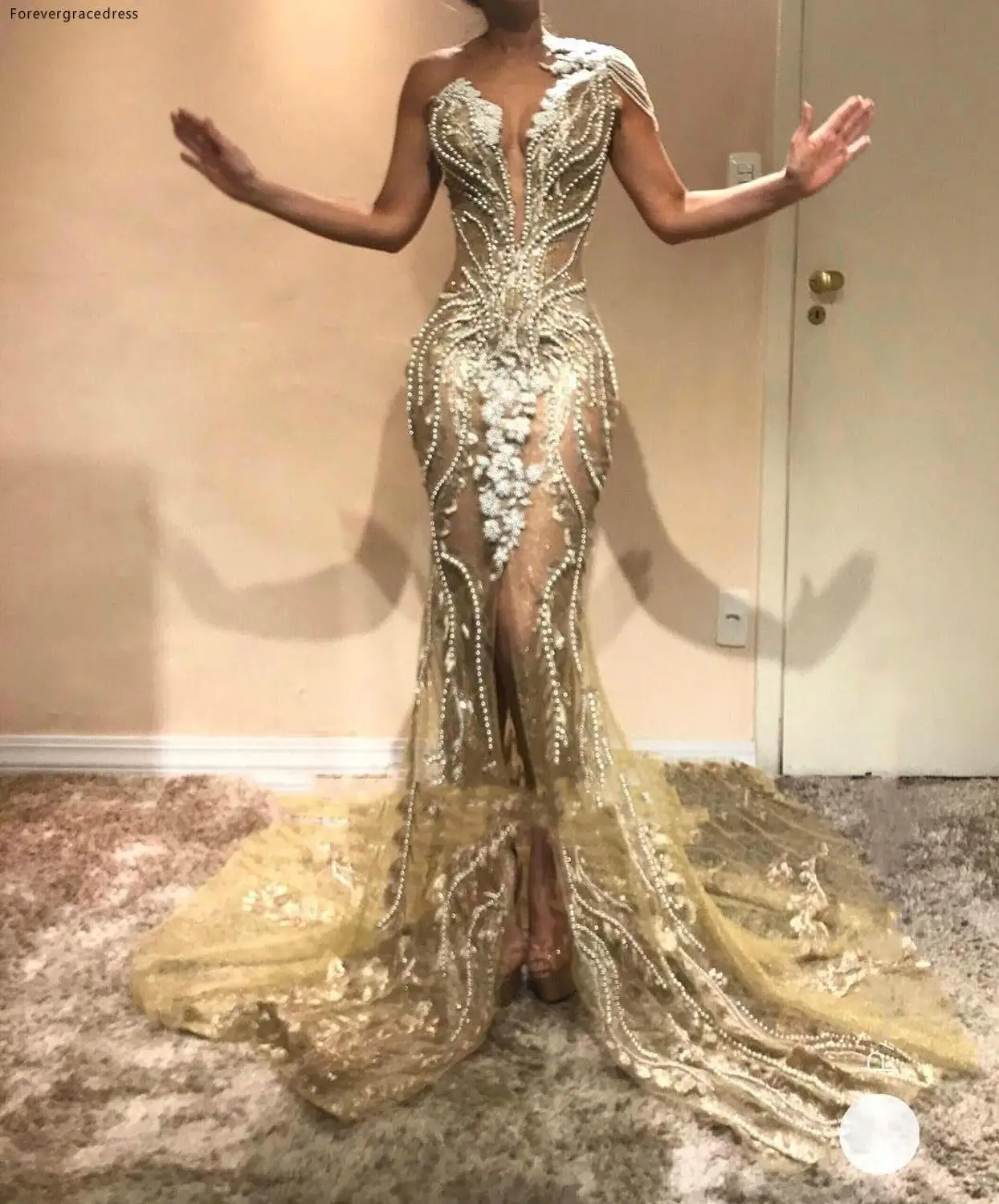 

One Shoulder Evening Dress 2019 Beaded Appliqued Holiday Women Wear Formal Party Prom Gown Custom Made Plus Size
