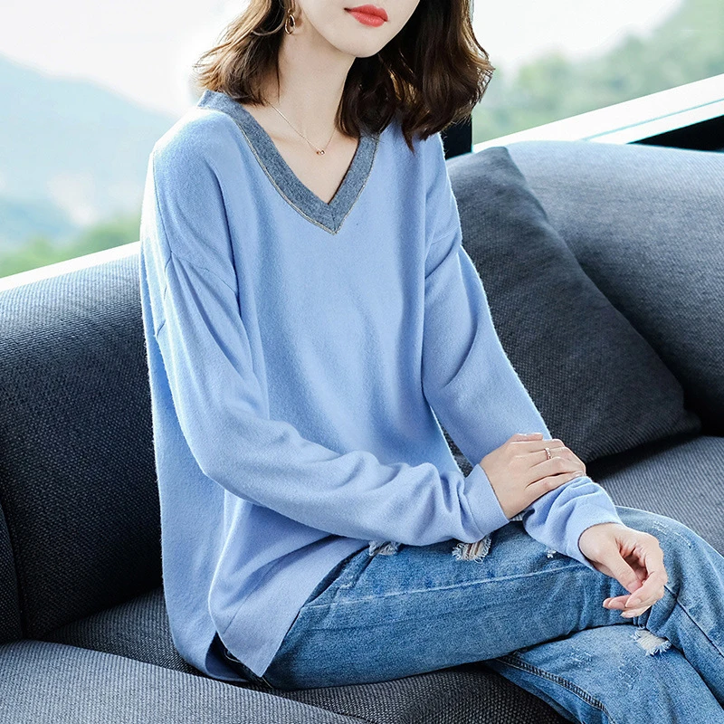 

New Autumn And Winter Women's Pullover Sweater Short Style 100% Pullovers Sweater V-Neck Knitted Sweater M-3XL