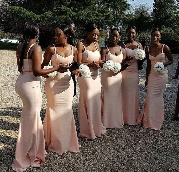 Nigerian Africain Arabe Sexy Sirene Rose Robes De Demoiselles D Honneur Longues Bretelles Spaghetti En Satin Robes De Bal Robe De Fete De Mariage Aliexpress