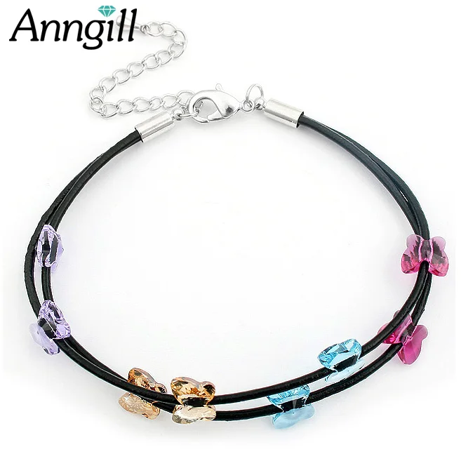 

ANNGILL Butterfly Crystals From Swarovski Leather Bracelets For Women Charm Bracelet Bohemia Femme Party Jewelry Wholesale