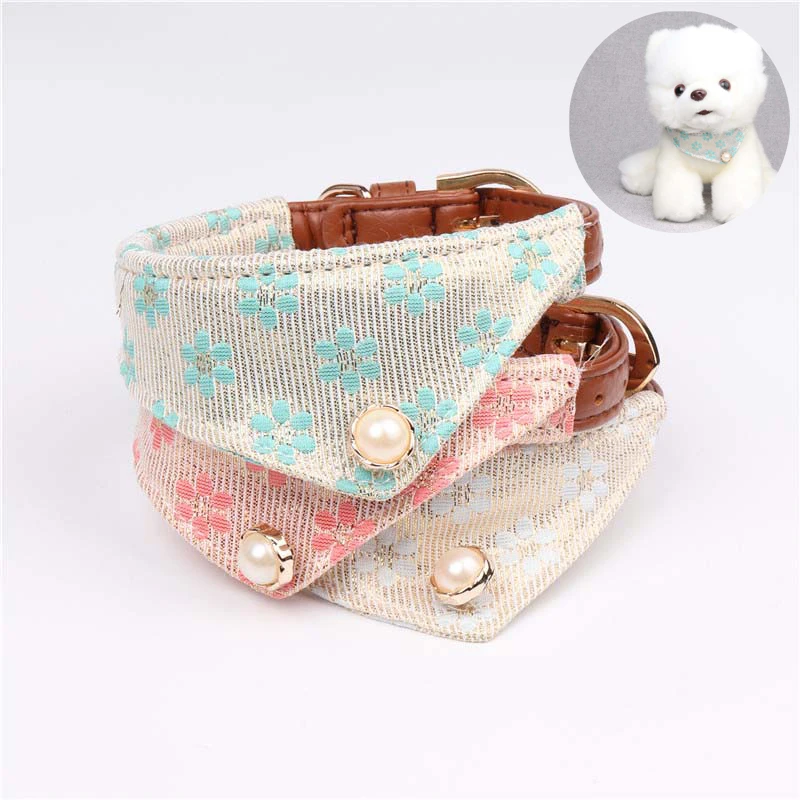 

Lovely Pearl Jewelry Luxury Dog Collar Cute Floral Printed Collar for Small Dogs Princess Comfortable Dog Necklace for Pet 10E