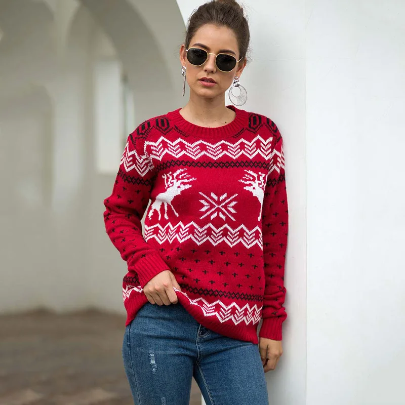 2019 осенние Рождественские свитера женский толстый свитер зимний Рождественский свитер Дамский принт теплый вязаный свитер пуловер