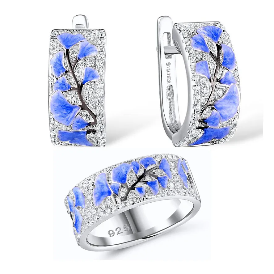 

MOONROCY Cubic Zirconia Earrings and Rings Jewelry Set Trendy CZ Silver Color Crystal Flower for Women Dropshipping Wholesale