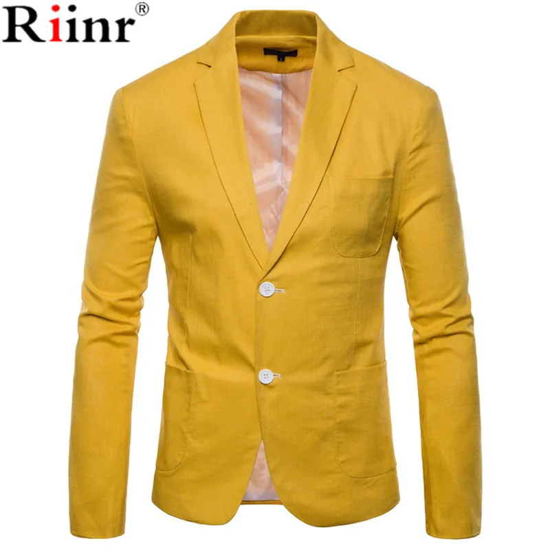 Riinr New Hot Sale Brand Clothing Suit Men Blazer Fashion Solid Color Cotton Slim Fit Blazer Masculino Casual Male Suits Jacket