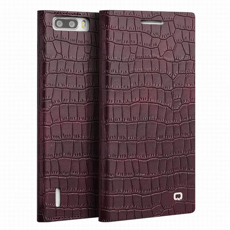 

QIALINO for Huawei honor 6 plus case Solid Crocodile pattern cover for honor 6 Plus Genuine leather wallet cover stand card slot