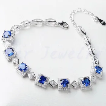 

Sapphire chain bracelet Free shipping Real natural blue sapphire 0.65ct*7pcs gemstone Fine handworked jewelry #SB18101617